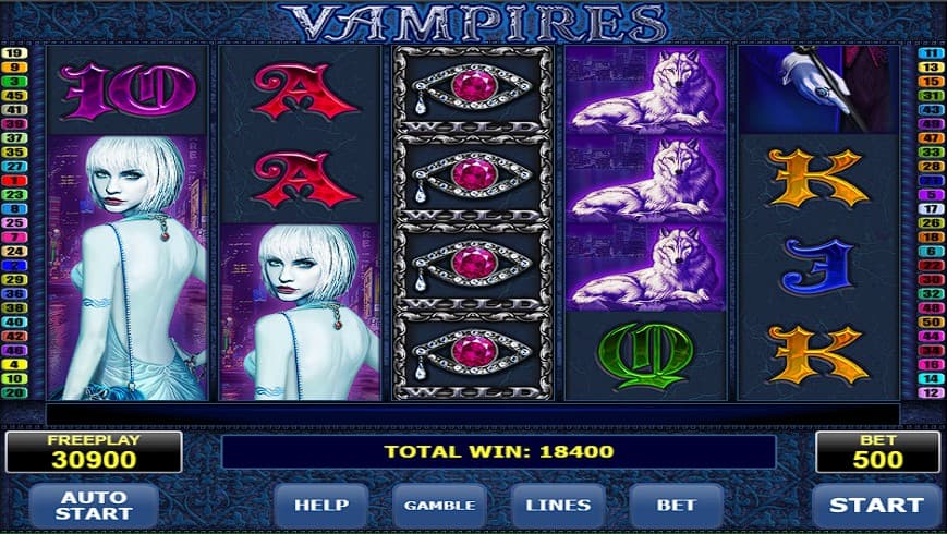Play Vampires slot machine at Ruby Vegas