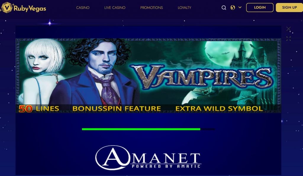 Play Vampires slot machine at Ruby Vegas online casino